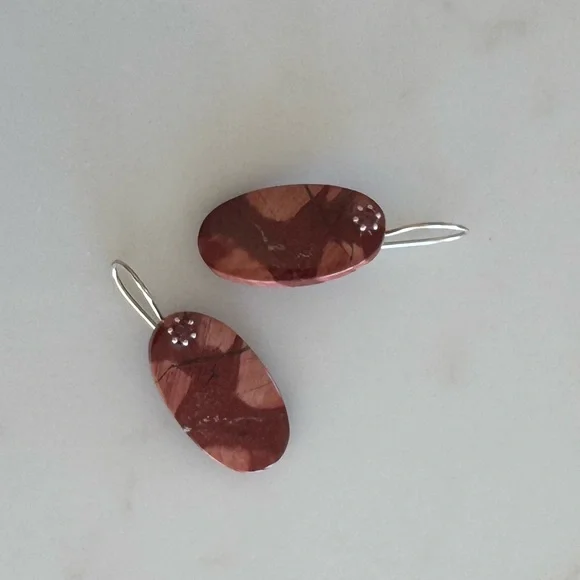 NWOT Sundance Red Rock Canyon Earrings, Snakeskin Jasper, Garnet, Sterling